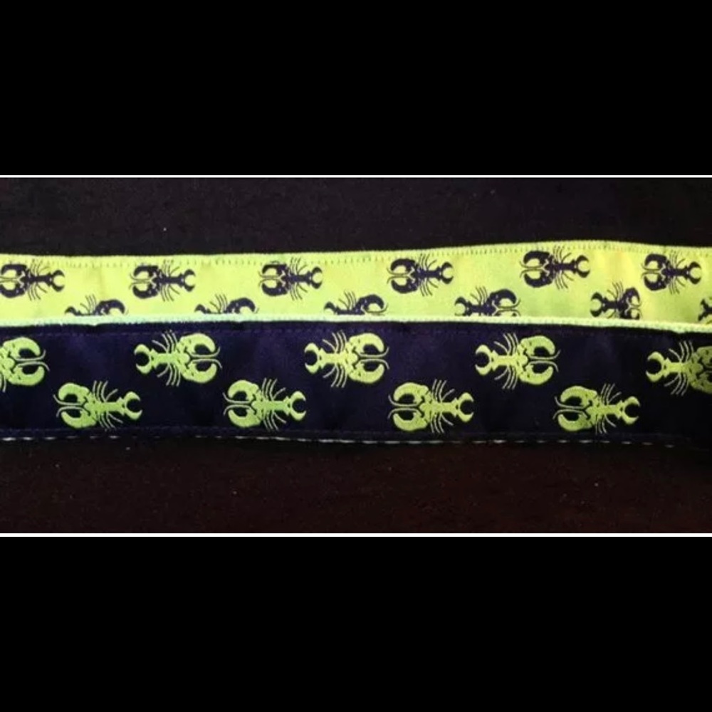 Adjustable Dog Collar, Preppy, Lobster, Navy & lime green, Large, NEW